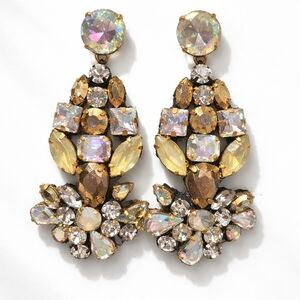 Vintage J. Crew Gold and Iridescent Crystal Drop Earrings Satin Back Lightweight